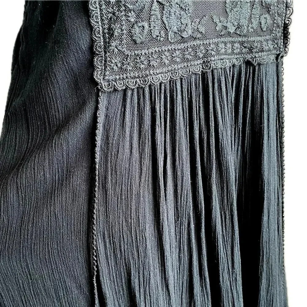 ABERCROMBIE FITCH Y2K Halter Lace Maxi Dress Black‎ XS Oversized Fairy Boho Goth